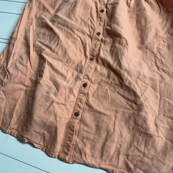 Aerie Womens Linen Blend Midi Dress Orange Salmon Sz Large Button Up Sleeveless - Picture 2 of 6